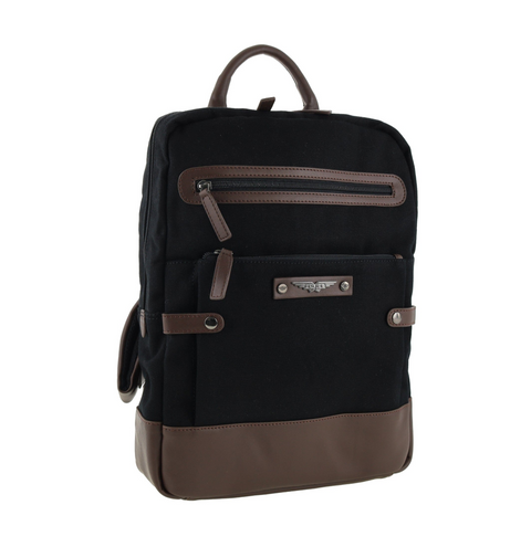 Police Rustic Canvas Laptop Buisness Travel Backpack Bag 35x10x41cm (Black)