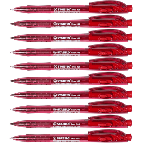 Stabilo 308 Liner Retractable Ballpoint Pen Medium (Red) [Box 10]