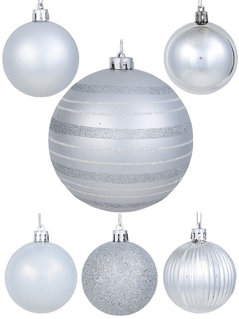 Christmas Warehouse - DECRH133 32x Lustrous Silver Essential & Grand Mixed Finish Baubles | 60mm & 15cm Silver
