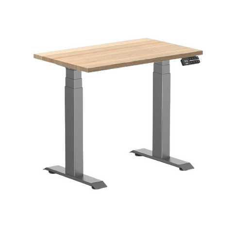 Desky Dual Mini Hardwood Sit Stand Desk 80cm White Ash Desktop and Space Grey Frame