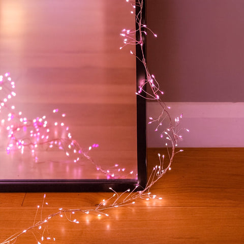 Lexi Lighting 640 Micro LED Cluster Christmas Lights Pink with Silver Cable