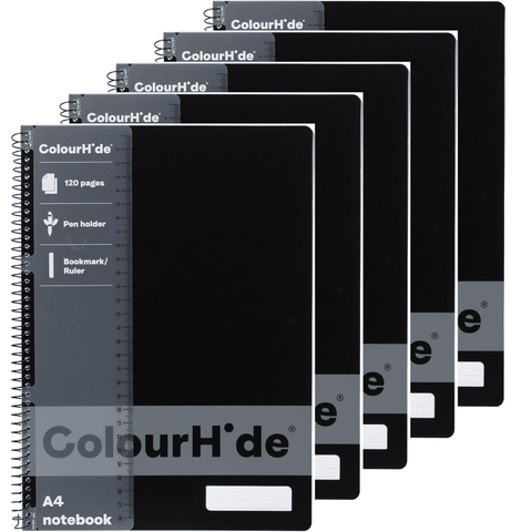 Colourhide 120 Page 5x Notebook A4 Bulk (Black)