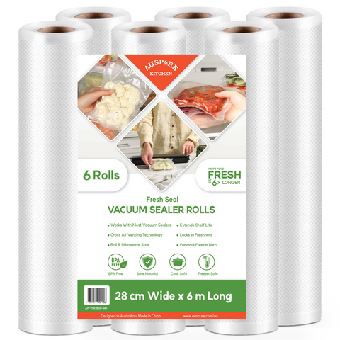 AUSPURE Vacuum Sealer Bags, 28cm x 6m for Food Storage 6 Rolls