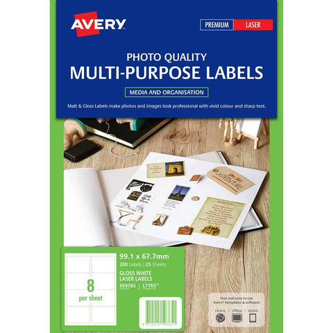 Avery L7765 Photo Quality Label Pack Gloss White Pack 20