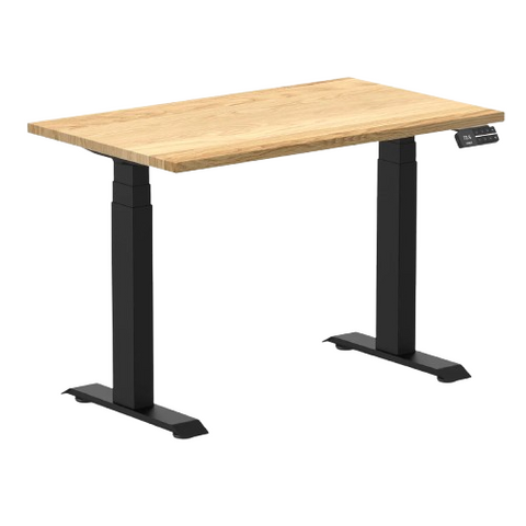 Desky Dual Mini Hardwood Sit Stand Desk 100cm White Oak Desktop and Matte Black Frame