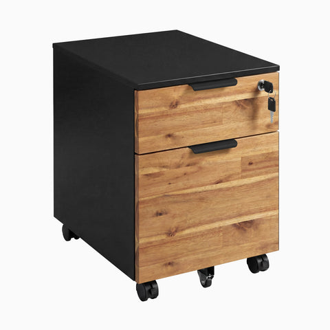 Desky Minimal Filing Cabinet - Black / Acacia Hardwood
