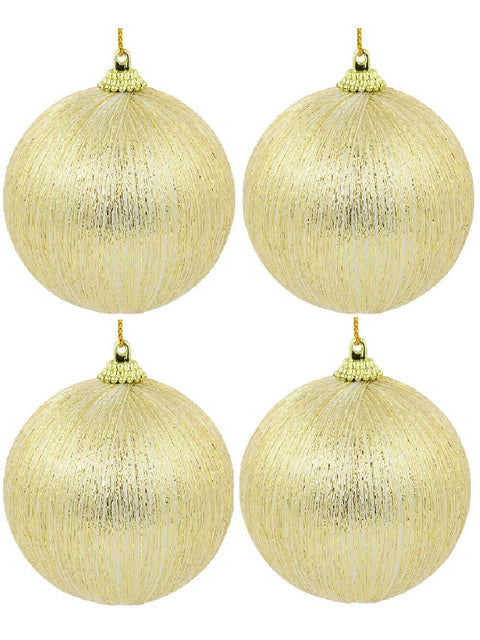 Christmas Warehouse - DECR6166 8x Opulent Champagne & Gold Statement Metallic Thread Baubles | 75mm Champagne & Gold