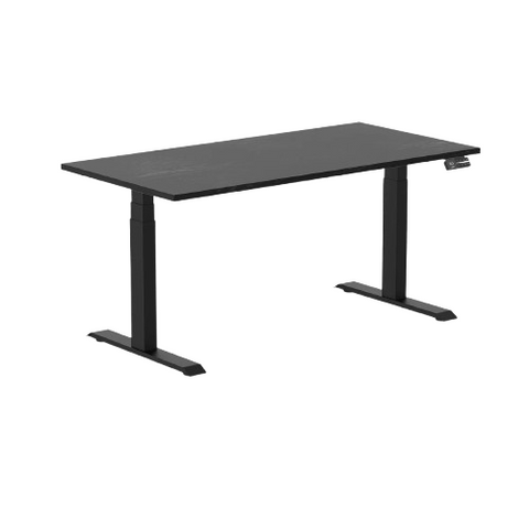 Desky Dual Hardwood Sit Stand Desk 150cm (Black Ash Desktop/Matte Black Frame)
