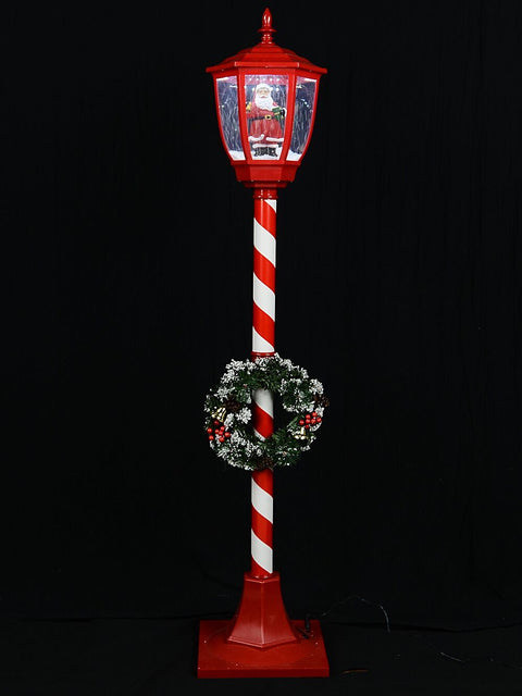 Christmas Warehouse - ORNM2411 Animated Santa Snow Globe & Wreath Indoor Musical Lamp Post | 1.5m Cool White with Red, White & Green