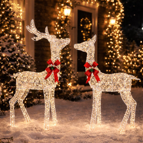 Lexi Lighting 130/110cm Iridescent Gliter Stag and Doe Light Up Reindeer