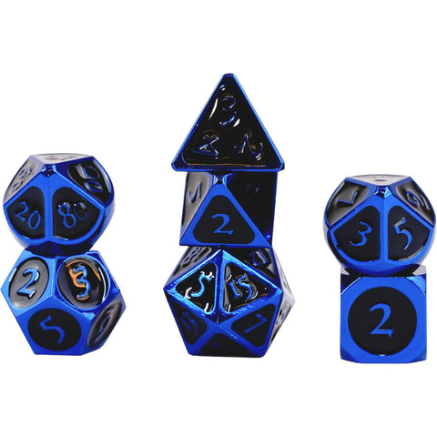 Fanroll By Metallic Dice Games MDG Metal Polyhedral Dice Set - Blue/Black Enamel