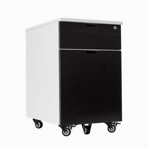 Desky Minimal Wooden Filing Cabinet - White / Black Ash Hardwood