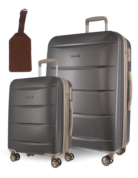 Pierre Cardin 2-Pieces Large Hard & Cabin Travel Luggage Set with Name Tag Graphite