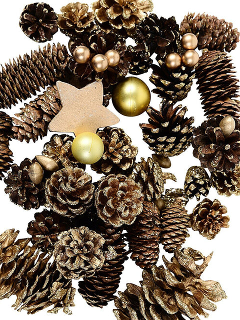 Christmas Warehouse - ORNMNT27 Natural Gold Pinecone, Star & Bauble Mix | 300g Gold