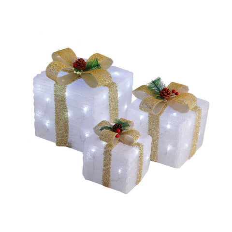 Lexi Lighting LED Acrylic Gift Box Champagne Ribbon Christmas Lights Set of 3