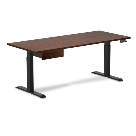 Desky Dual Rubberwood Standing Desk With Drawer 180cm Red Walnut Desktop and Matte Black Frame