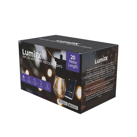 LumiFX 20 Bulb LED WIFI Smart Festoon Lights 20m Warm White