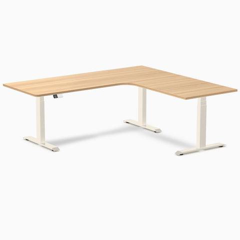 Desky L-Shape Melamine Sit Stand Desk 200cm - Right Return Sublime Teak Top and Matte Black Leg