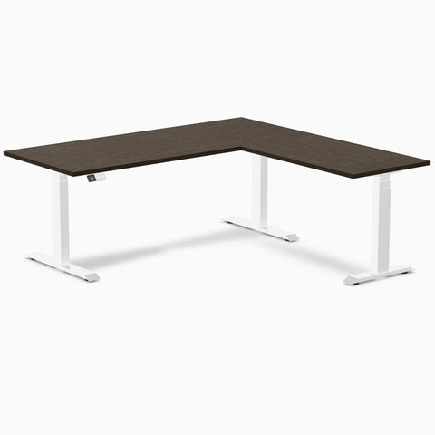 Desky Bamboo L-Shape Sit Stand Desk 180 x 175 cm Dark Bamboo Top and White Leg