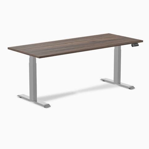 Desky Dual Melamine Sit Stand Desk 180cm Jarrah Legno Desktop and Grey Frame