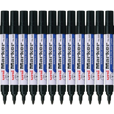 Uni-Ball Permanent Markers 520 Bullet Tip 3mm Black Box 12