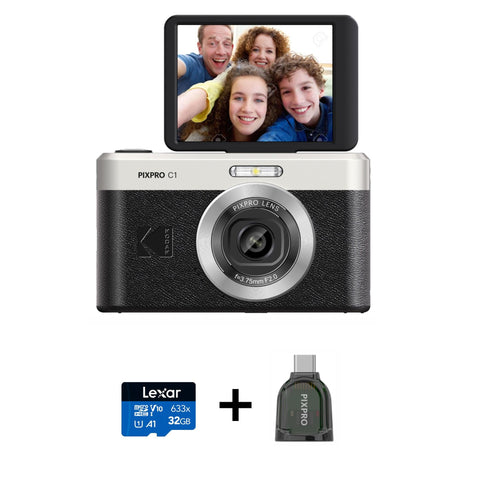 Kodak Pixpro C1 Digital Camera with MicroSD Card Bundle (Black)