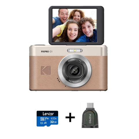 Kodak Pixpro C1 Digital Camera with MicroSD Card Bundle (Brown)