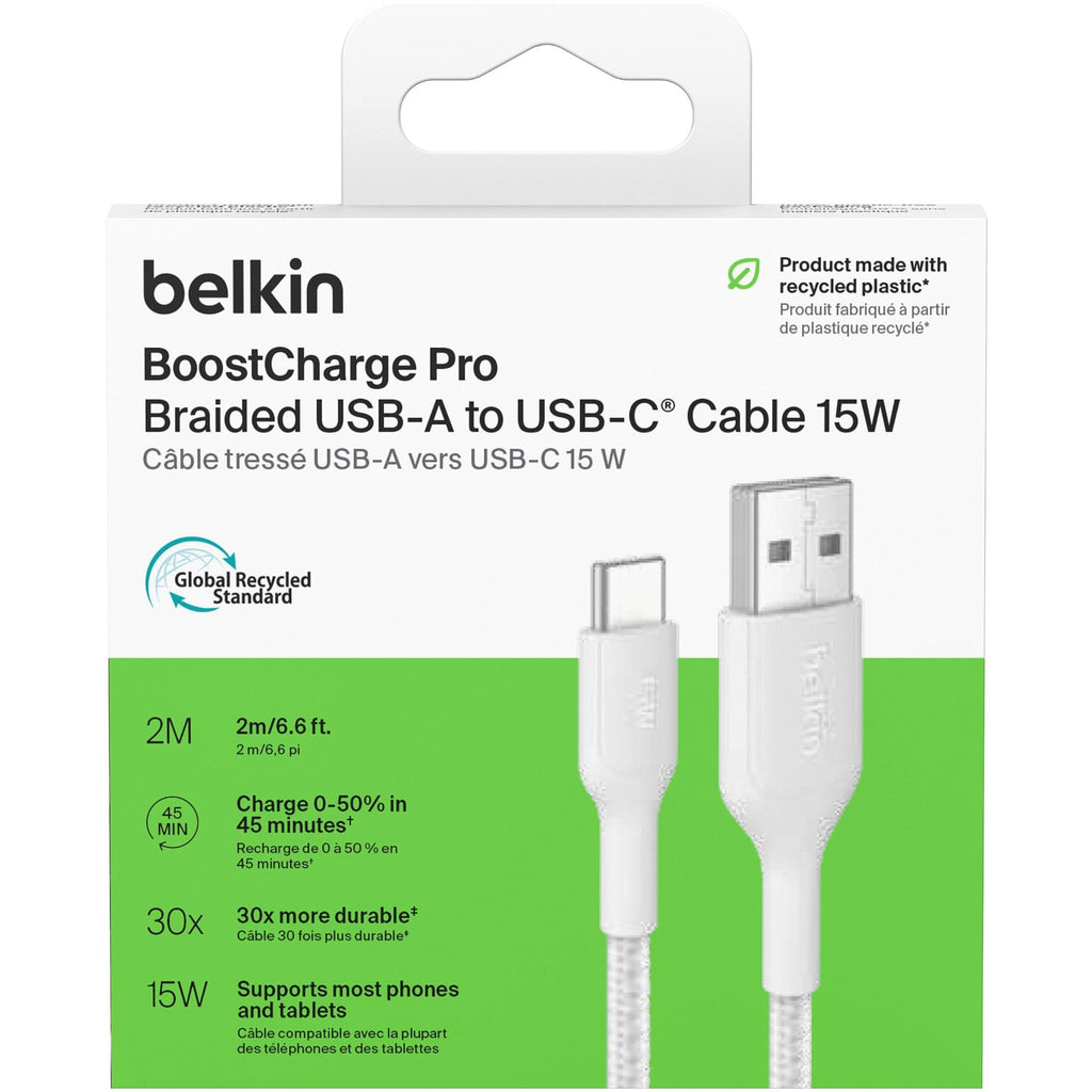 Belkin Boost Charge Braided Micro-USB Cable 6.6ft/2m – White, Universal