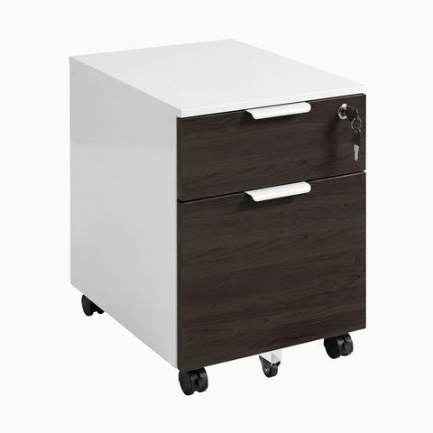 Desky Minimal Filing Cabinet - White / Burnished Wood Melamine
