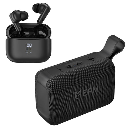 EFM EFM Essential Audio Bundle Duo withBluetooth Speaker and TWS Earbuds (Black)