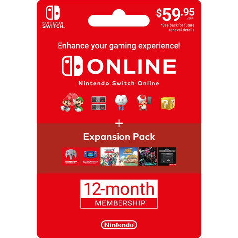 Nintendo Switch Online + Expansion Pack (Single User/12 Months) [Gift Card]