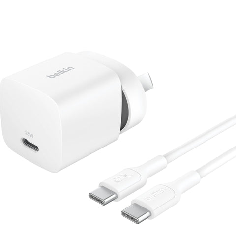 Belkin BoostCharge Compact USB-C Wall Charger 25W with USB-C Cable (White)