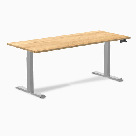 Desky Dual Hardwood Sit Stand Desk 180cm White Oak Desktop and Grey Frame