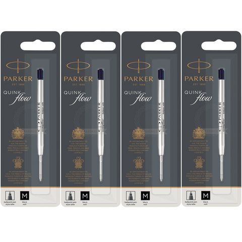 Parker Quinkflow Pen Refill Ballpoint Medium Nib (Black) [4 Pack]