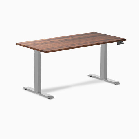 Desky Dual Hardwood Sit Stand Desk 150cm Walnut Desktop and Grey Frame