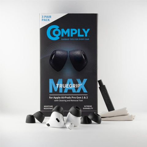 Comply TRUEGXP MAX Ear Tips for Apple AirPods Pro 1/2 (Black) [Large - 3 Pairs]