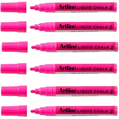 Artline Liquid Chalk Marker Bullet Nib Dry Wipe Pink Pack 6