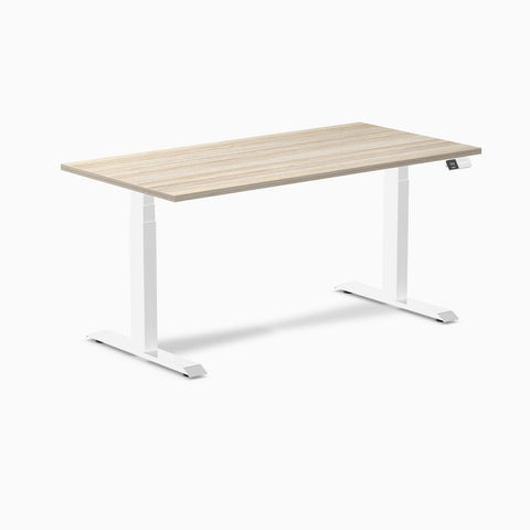 Desky Dual Melamine Sit Stand Desk 150cm Classic Oak Desktop and White Frame