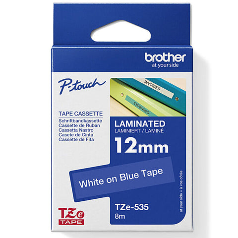 Brother TZE-535 Laminated Labelling Tape 12mm (White On Blue)