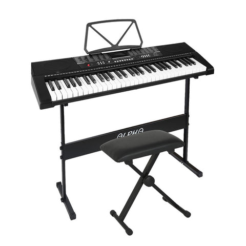 Alpha 61 Keys Electronic Piano Keyboard Digital Electric with Stand Stool Speaker