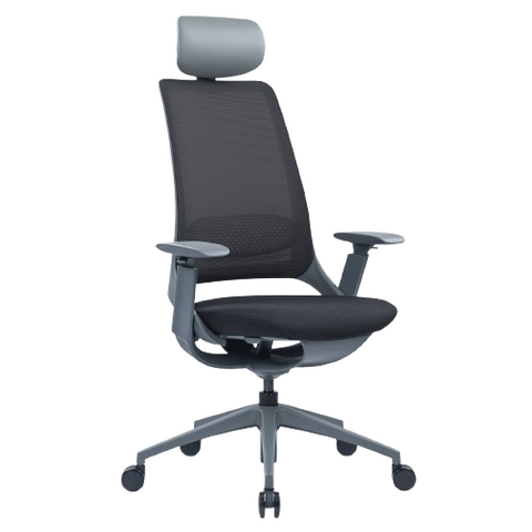 Desky Pulse Supportive Desk Chair with Headrest (Black/Grey)