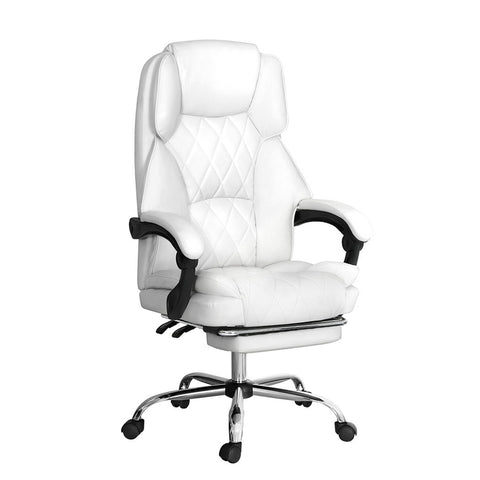 Artiss Executive Office Chair Leather Footrest (White)