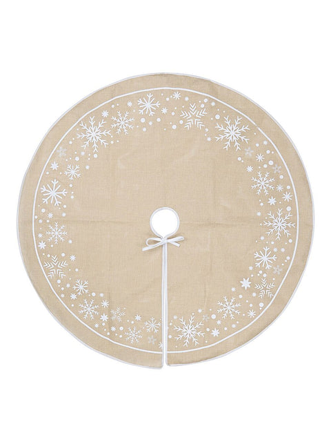 Christmas Warehouse - SKRT2601 1m Natural Jute & White Snowflake Print Christmas Tree Skirt Natural with White