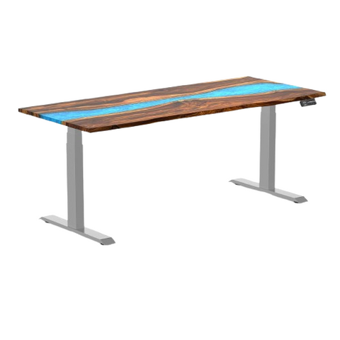 Desky Dual Resin Hardwood Sit Stand Desk 180cm Pheasantwood Blue River Desktop and Frame