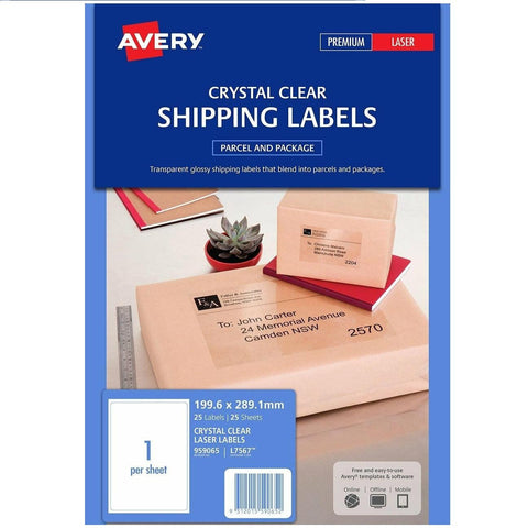 Avery 959065 L7567 Crystal Clear Address Label Laser 1UP A4 (Clear) [Pack 25]