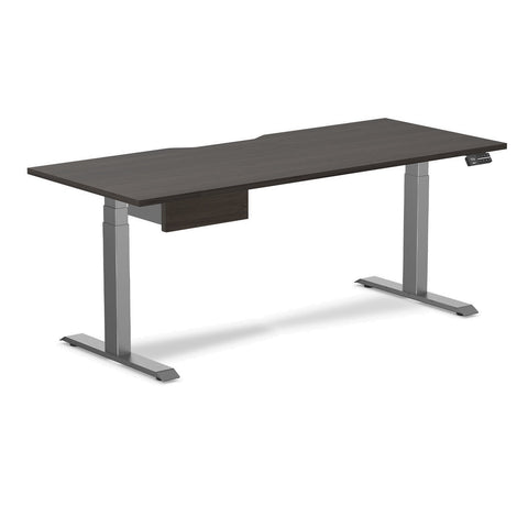 Desky Dual Scalloped Melamine Standing Desk With Drawer - Burnished Wood / 1800x750mm / Space Grey