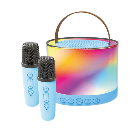 Laser Mini RGB Karaoke Speaker with 2 Wireless Mics (Blue)