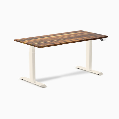 Desky Dual Hardwood Sit Stand Desk 150cm Pheasantwood Desktop and Wheat Frame
