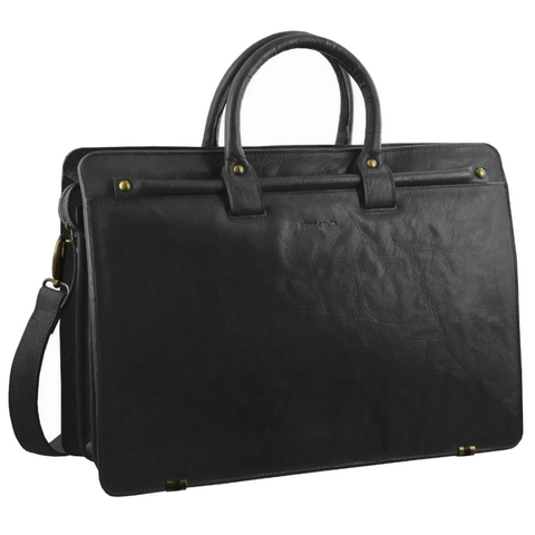 Pierre Cardin Rustic Leather 15" Laptop Shoulder Bag - Black