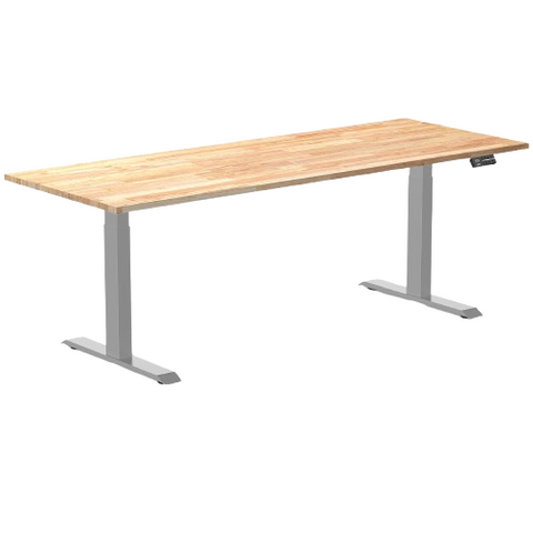 Desky Dual Rubberwood Sit Stand Desk 200cm Natural Timber Desktop and Grey Frame
